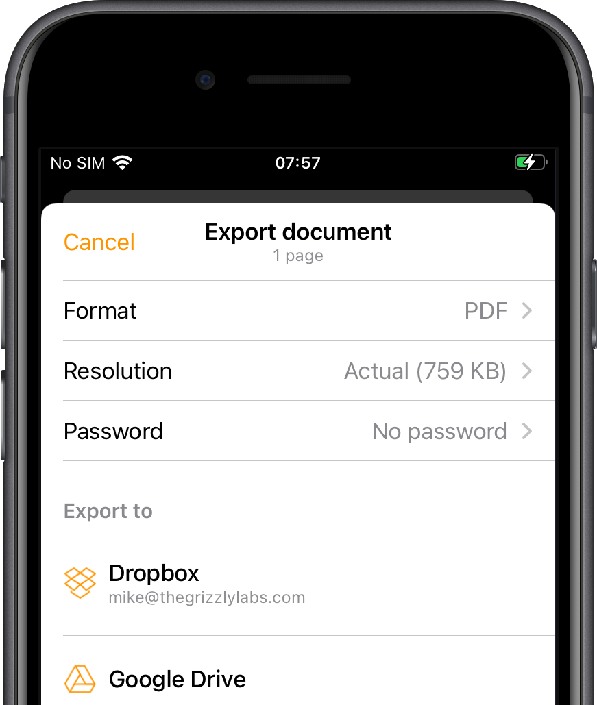 Choose to Export to Dropbox