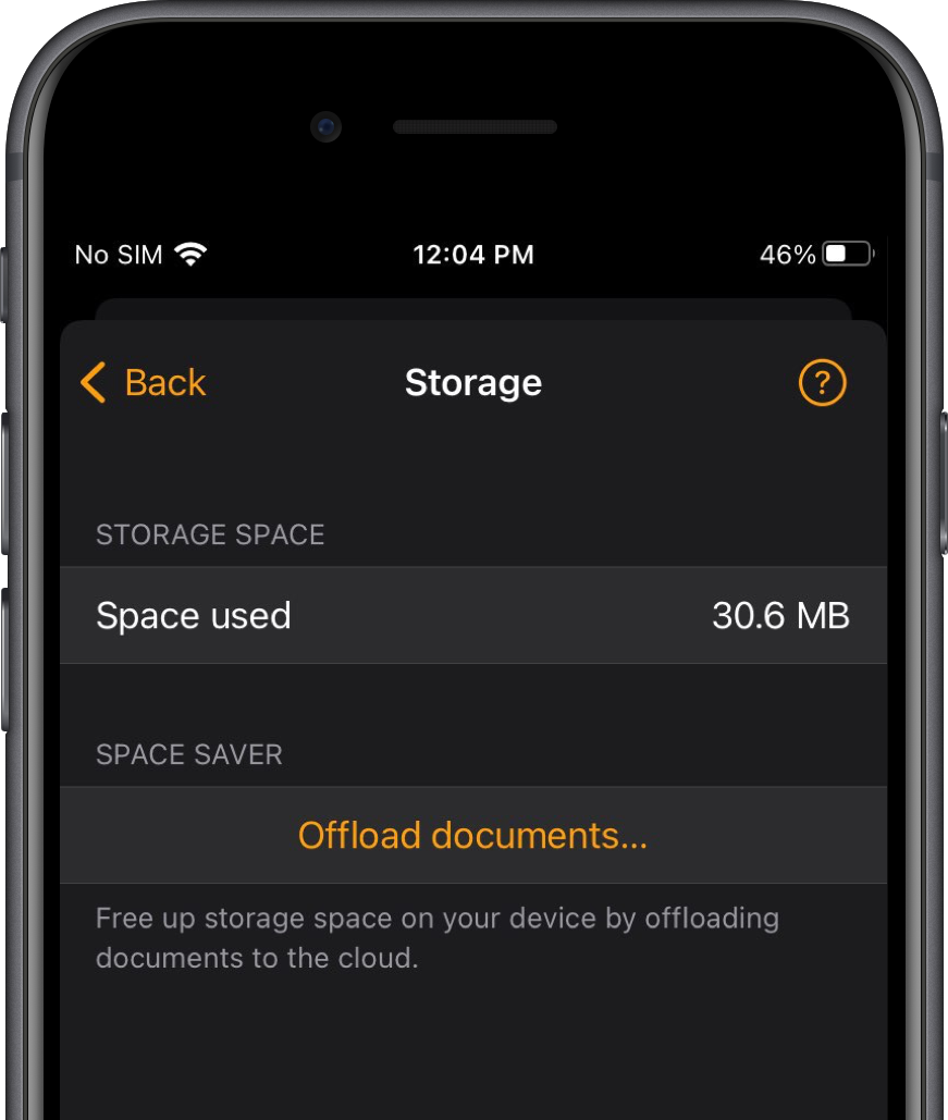 Storage Screen on Genius Scan