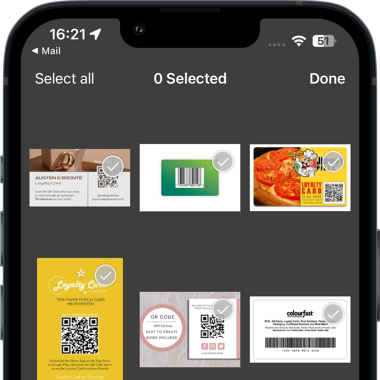 View of multiple loyalty cards in Genius Scan