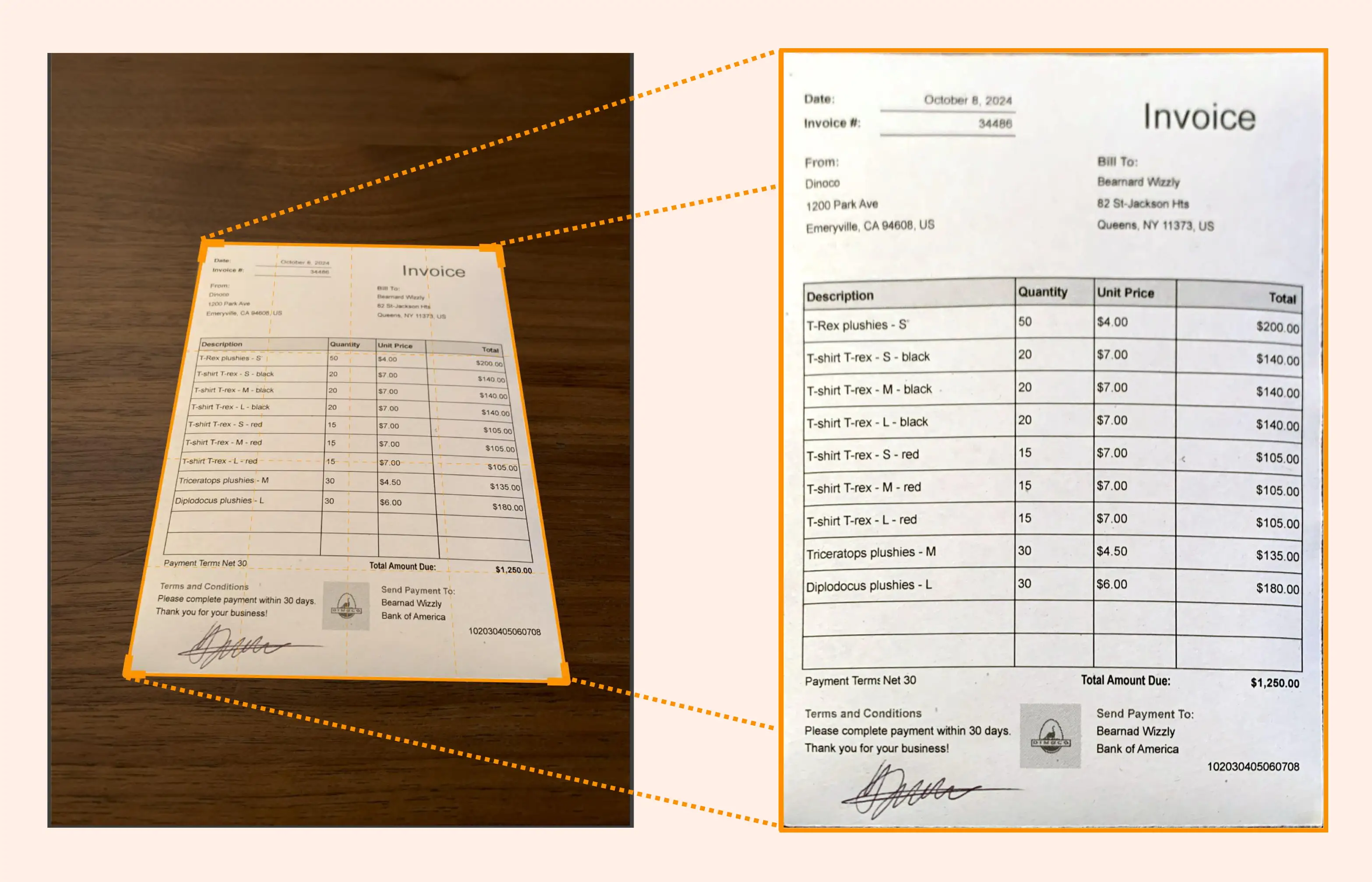 image of an invoice being scanned and its edges being detected by Genius Scan