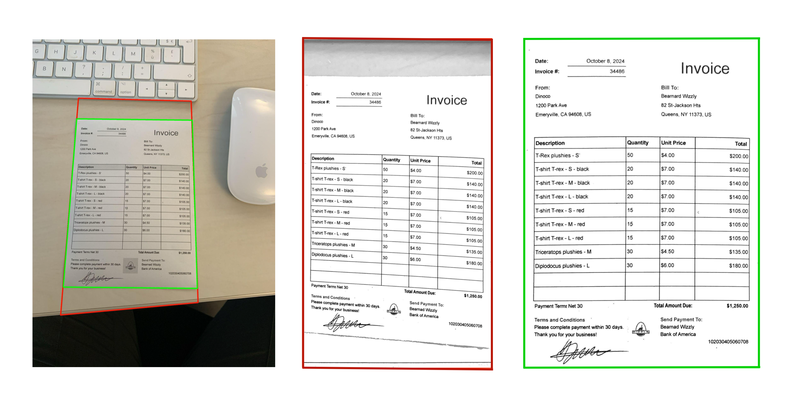 document with red lines that show the edges previously detected by traditional algorithms, and green lines that show those detected via the new Deep Learning method