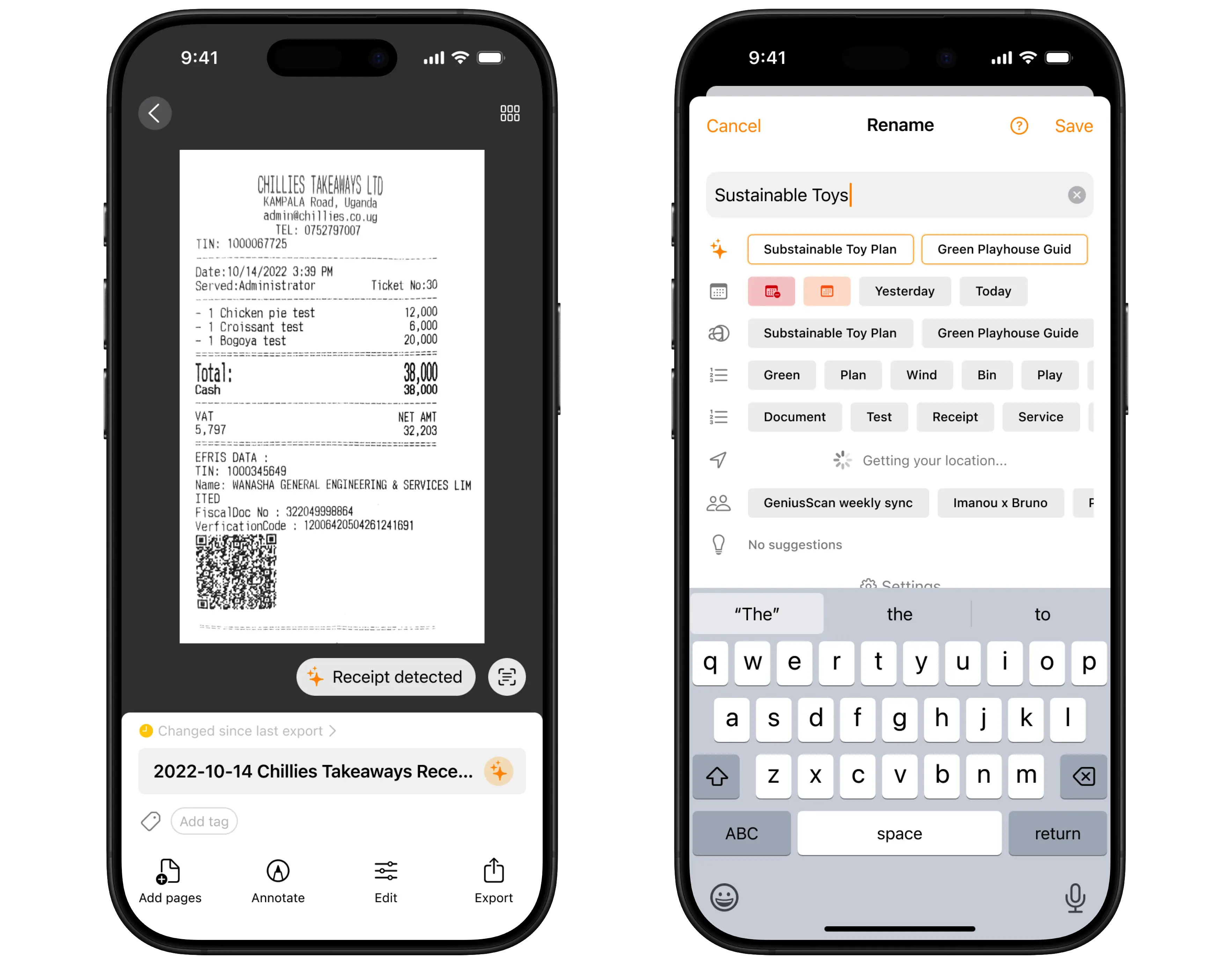 The new document UX with the Genius Renaming button, and Genius Renaming suggestions