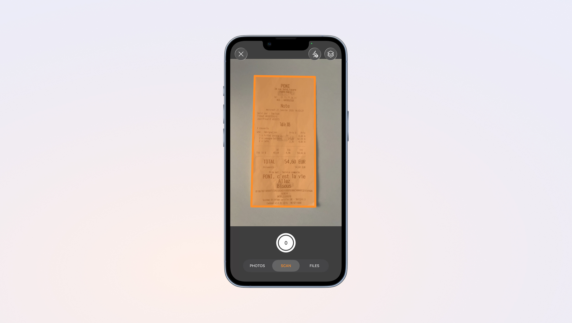 Scanning a receipt with Genius Scan