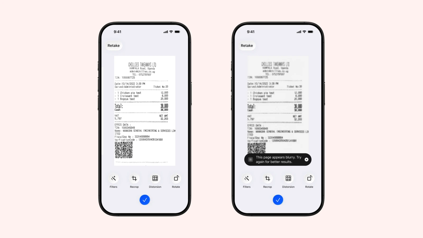Genius Scan SDK 6 warns the user when a scanned page appears blurry