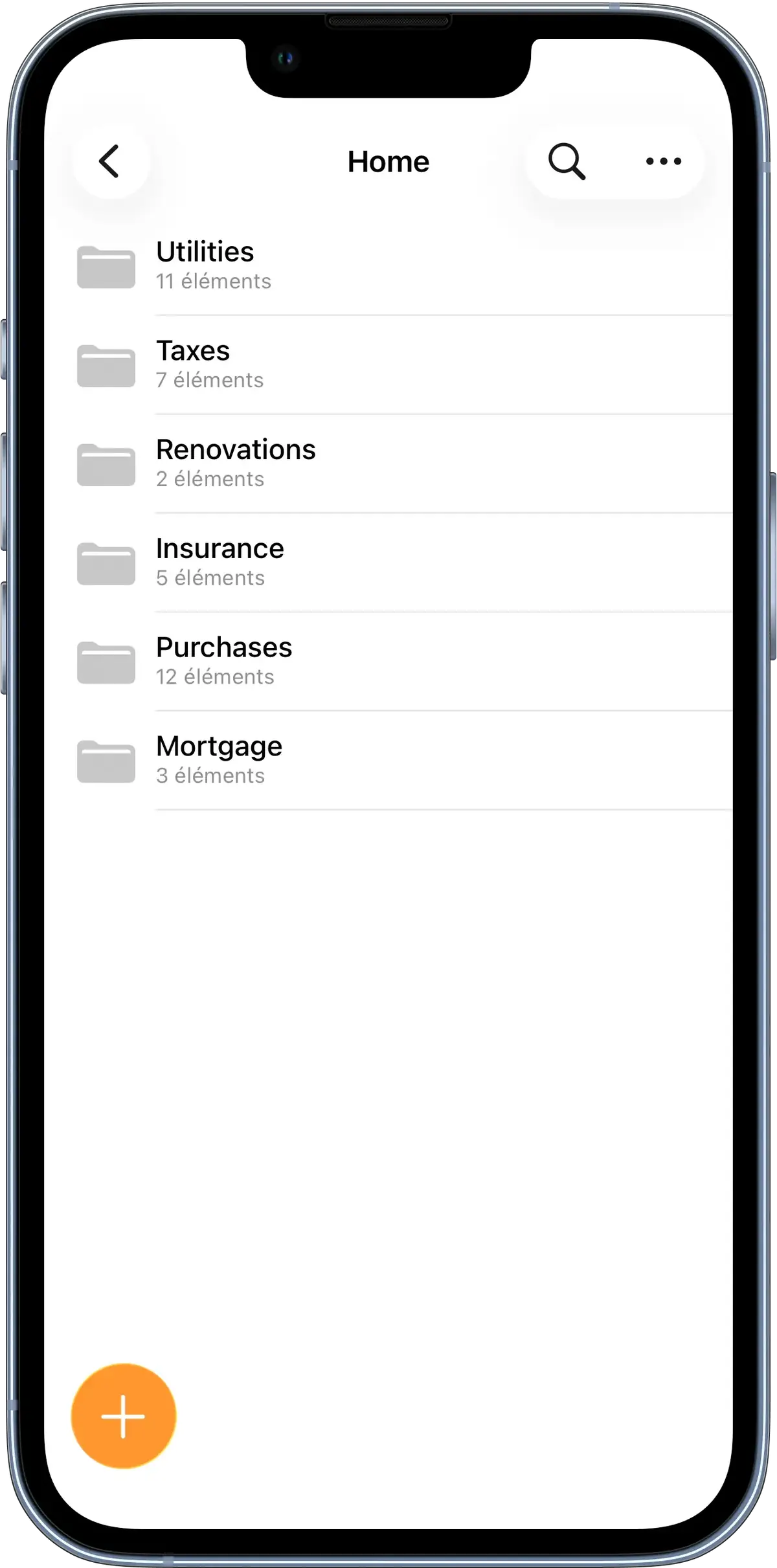 List of subfolders in the Home folder in Genius Scan